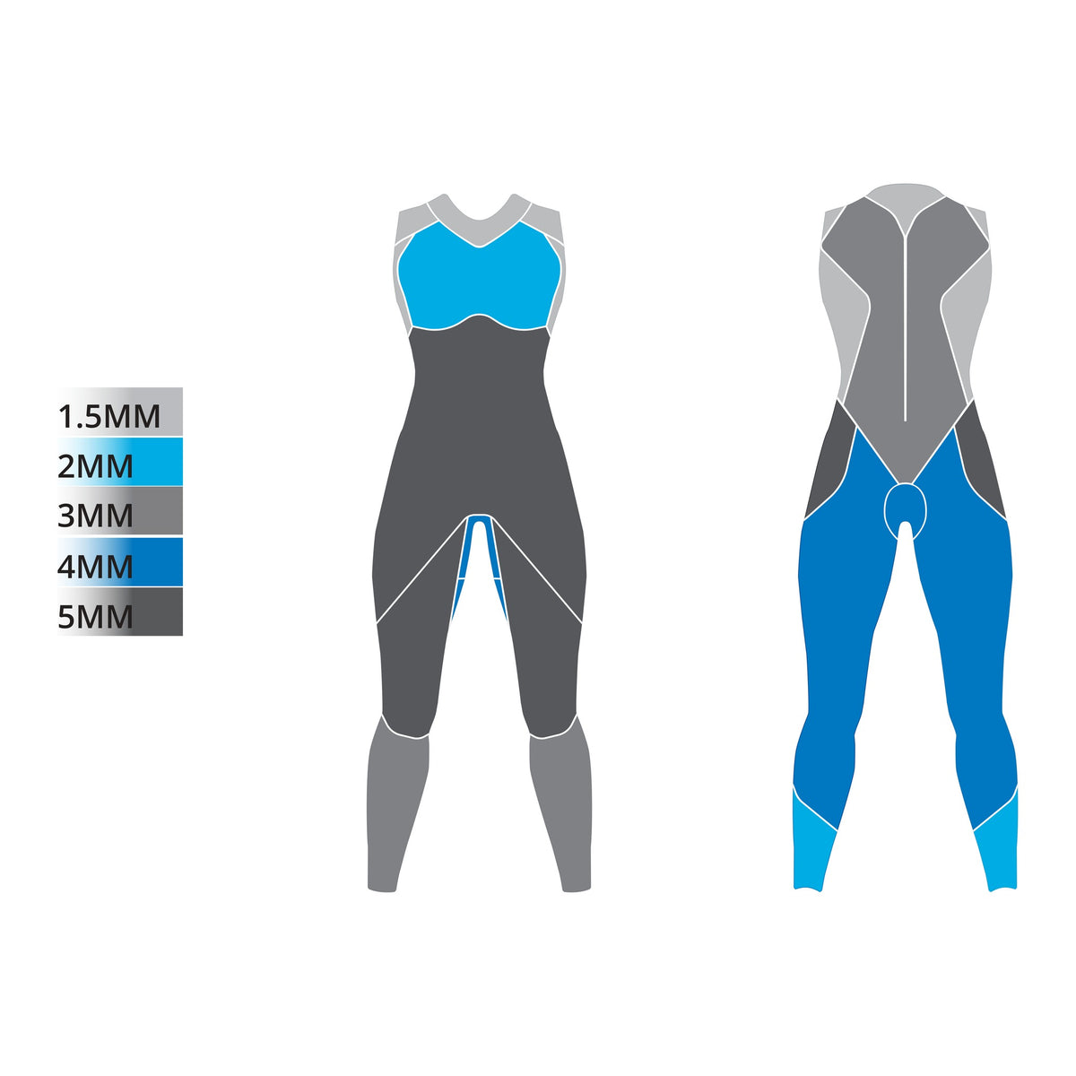 Womens SL2 Sleeveless Wetsuit – panel layout diagram